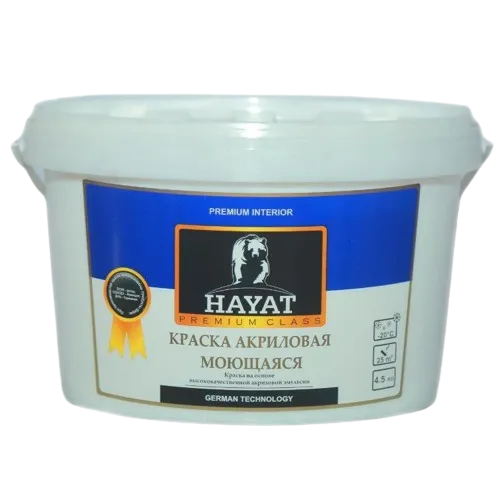 Краска Акриловая Моющаяся HAYAT Premium interior 4,5 кг