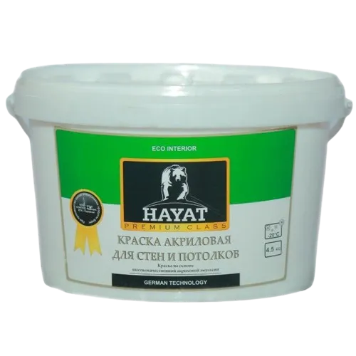 Краска Акриловая для внутренних работ HAYAT Eco interior 4,5 кг